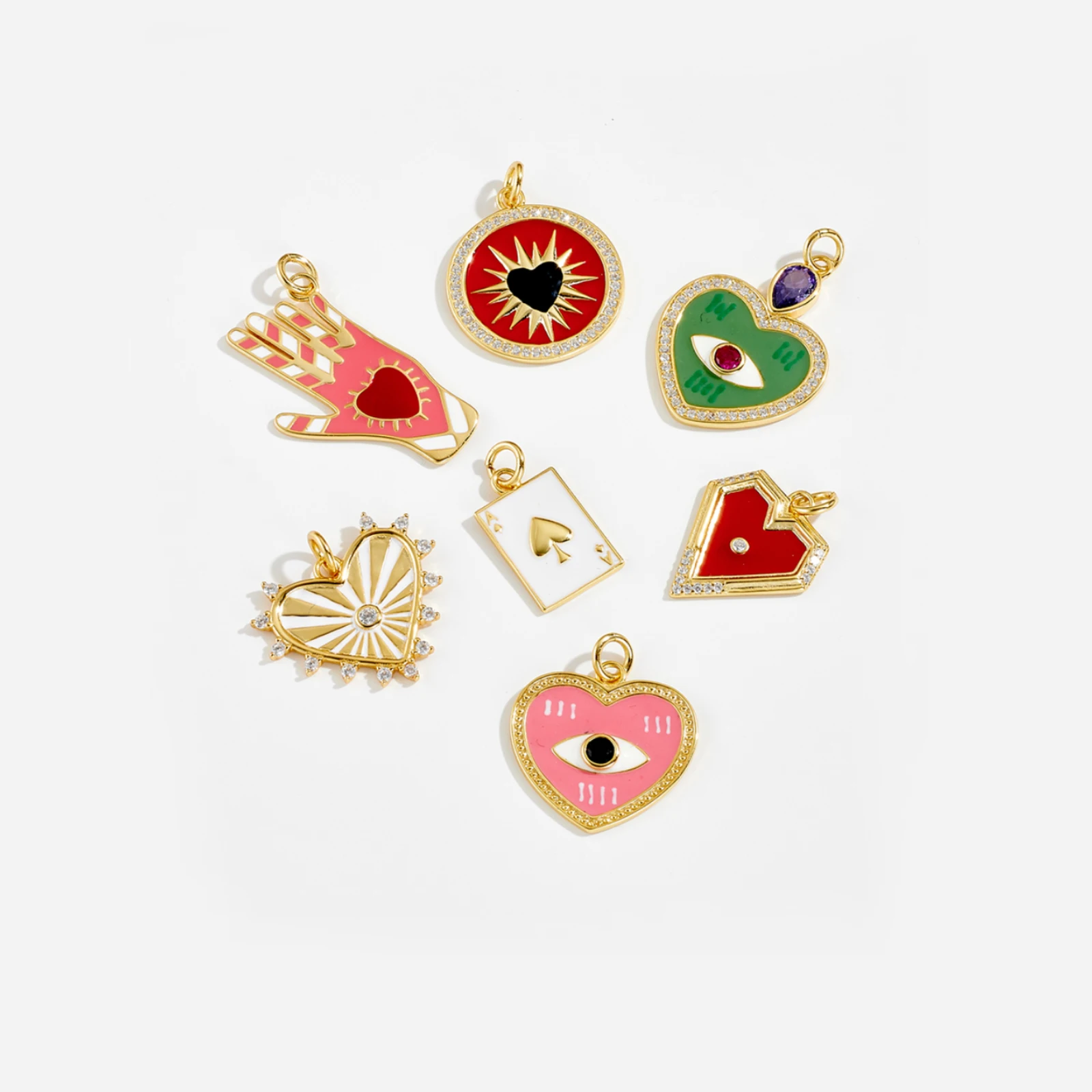 925 Sterling Silver Gold Red Heart Round Pendant Fine Jewelry Gift Colorful Spring Enamel Rainbow Rock Punk Wedding pendant necklace silver pendant