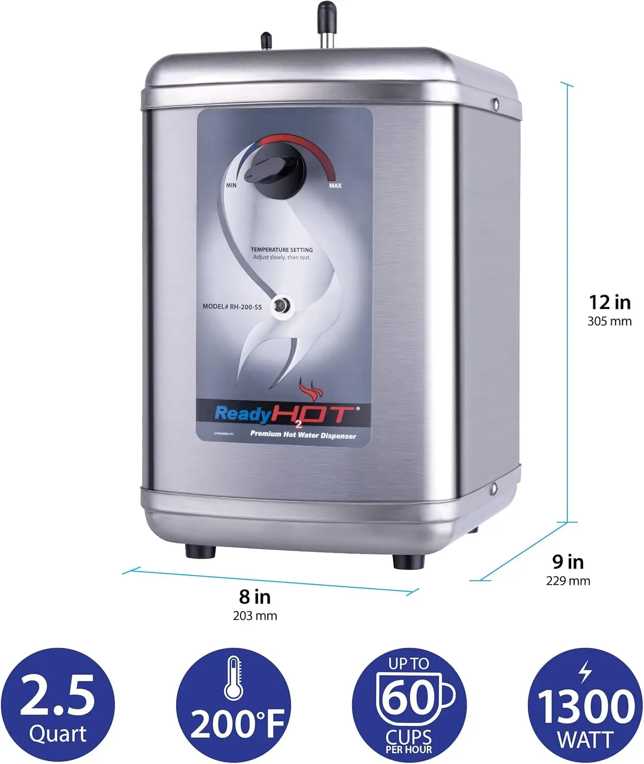 Ready Hot 41- -200-F560-BN Instant Hot Water Dispenser System, 2.5 Quarts, Manual Dial Dual Lever Hot and Cold Water Faucet Bru 3
