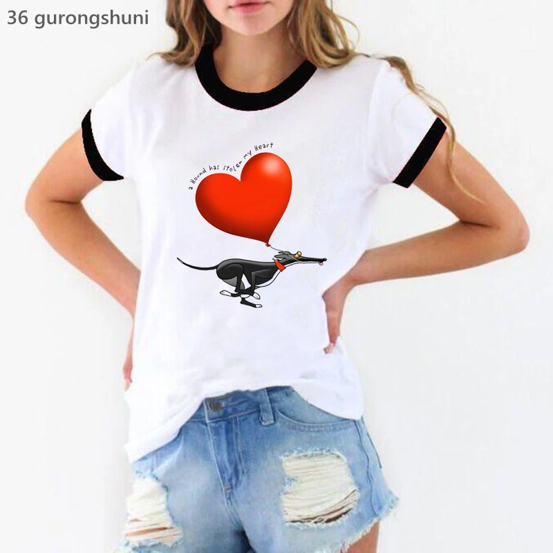 

2024 Hot Sale A Hound Has Stolen My Heart Graphic Print Tshirt Women'S Clothing Funny Greyhound Dog Lover T Shirt Femme Tops