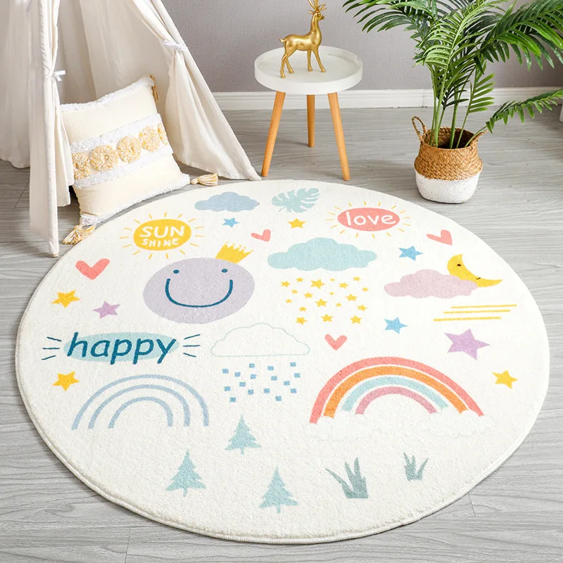 Cartoon Round Fluffy Carpet Living Room Rainbow Bedroom Rugs For Kids Room Plush Nursery Play Mat For Children Soft Baby Rug 3