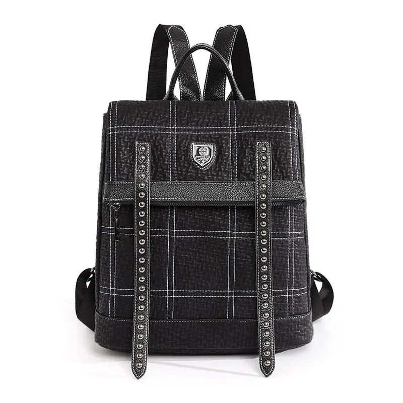 Leather Rivet Large Capacity Leather Backpack Women's Bag College Style Personalized Fashion Backpack Schoolbag Travel Bag New