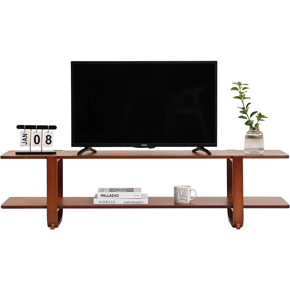 TV Stand with Storage for TVs up to 65'', Bamboo TVs Console Entertainment Center with 2 Open Shelf,TV Stand 3