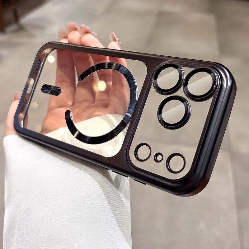 Official Orange Magnetic MagSafe Case - Transparent Soft TPU Camera Protector Cover