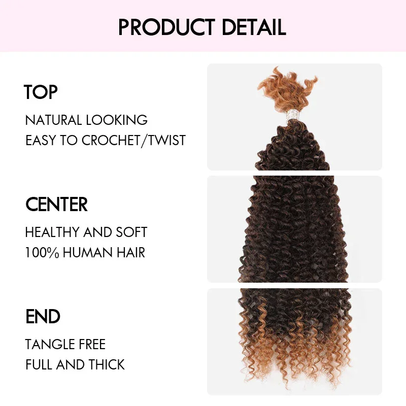 QVR Spring Twist Crochet Human Hair Ombre T1B/30 Afro Kinky Curly Braiding Hair Extension 1Pcs/50g Peruvian Remy Human Bulk Hair 5