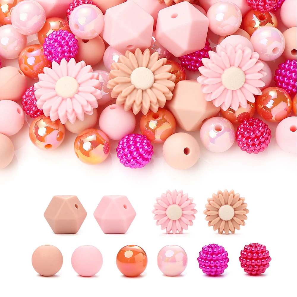 70Pcs Silicone Baby Teething Bead Set Daisy Hexagonal Shape Beads Food Grade for Newborn Diy Pacifier Chain Necklace Accessories 5