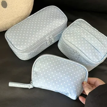 Portamonete Borsa da trucco a pois per donna, borsa portaoggetti portatile da viaggio, mini borsa compartimentata per rossetti e cosmetici