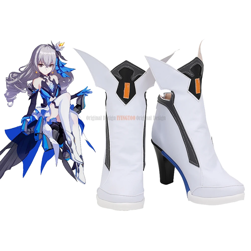 

Ботинки для косплея Honkai Impact 3rd Броня зайчик, белые кожаные ботинки на высоком каблуке, изготовленные на заказ, Рождество, Хэллоуин
