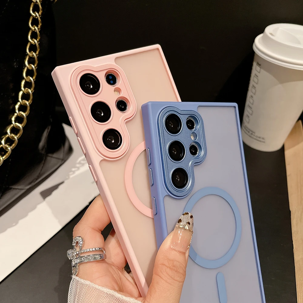 Luxury Translucent Magnetic Armor Case with Matte Back Cover