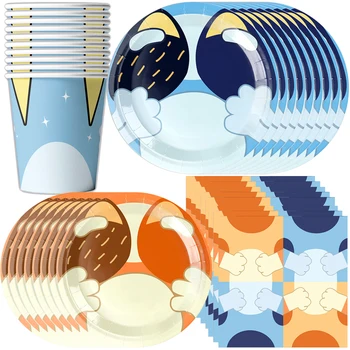 Nuovo cartone animato simpatico cane decorazione festa di compleanno kit cani blu tema buon compleanno piatti tovaglioli tazze stoviglie forniture per bambini 1