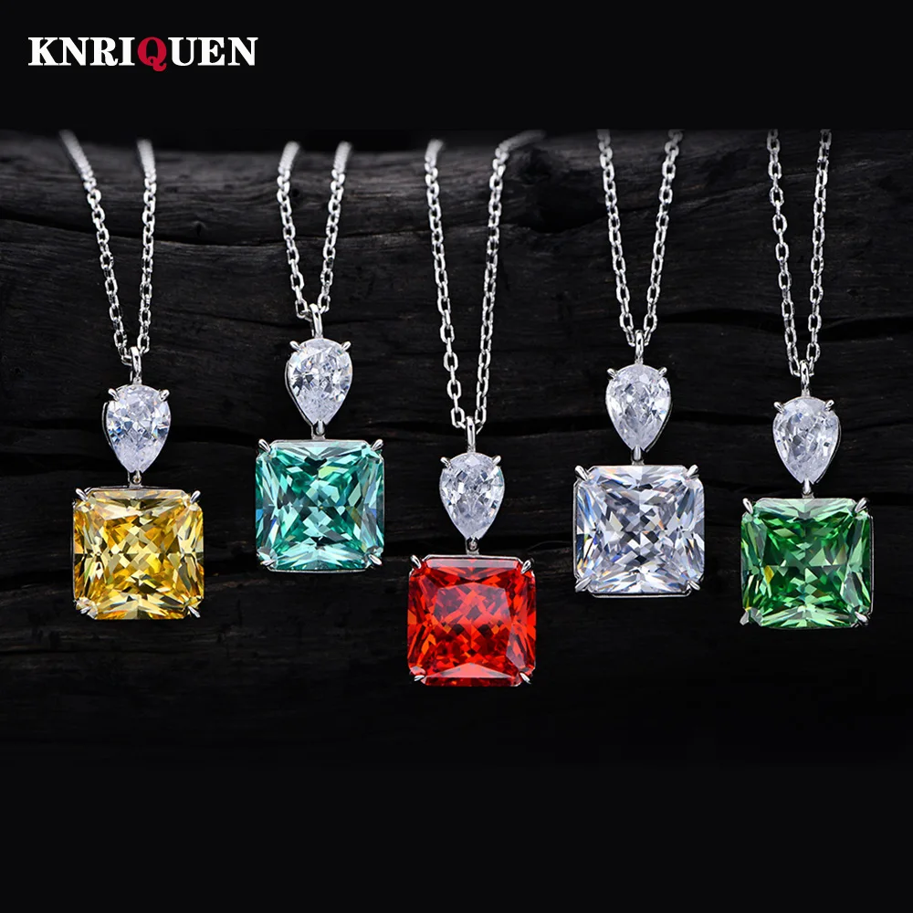 

Charms 100% 925 Solid Silver 10*10mm Ice Cut Ruby Paraiba Pendant Necklace for Women Gemstone Wedding Party Fine Jewelry Gifts