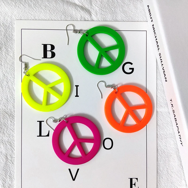 Voikukka Jewelry 2022 New Product Acrylic Pendant Anti War Logo Peace Pattern Fashion Dangle Earrings For Women Gifts 2