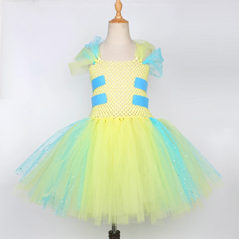 Flounder Fish Tutu Dress For Girls Birthday Outfit Carnival Halloween Costumes For Kids Toddler Twinkle Yellow Princess Dresses