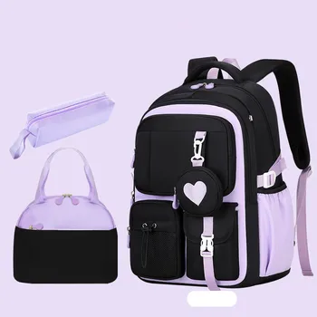 Love Pattern School Bag Backpack Pencil Case lunch bag Three Piece Set Nylon Fabric Waterproof Boy Girl Teenagers Trend Backpack 1