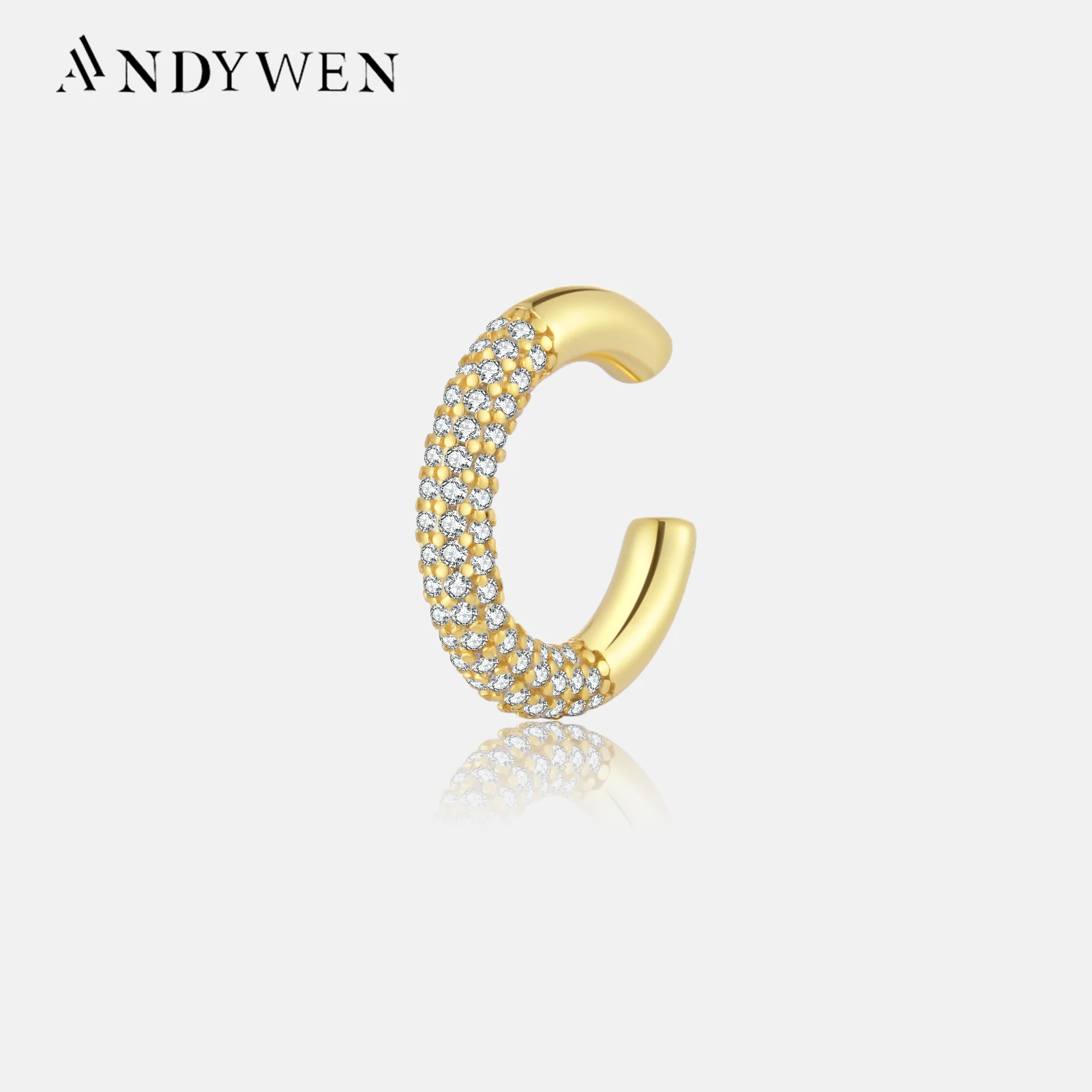 

Женские серьги-каффы ANDYWEN, серебро 2023 пробы, золотистые, без прокола, ювелирные изделия для девушек