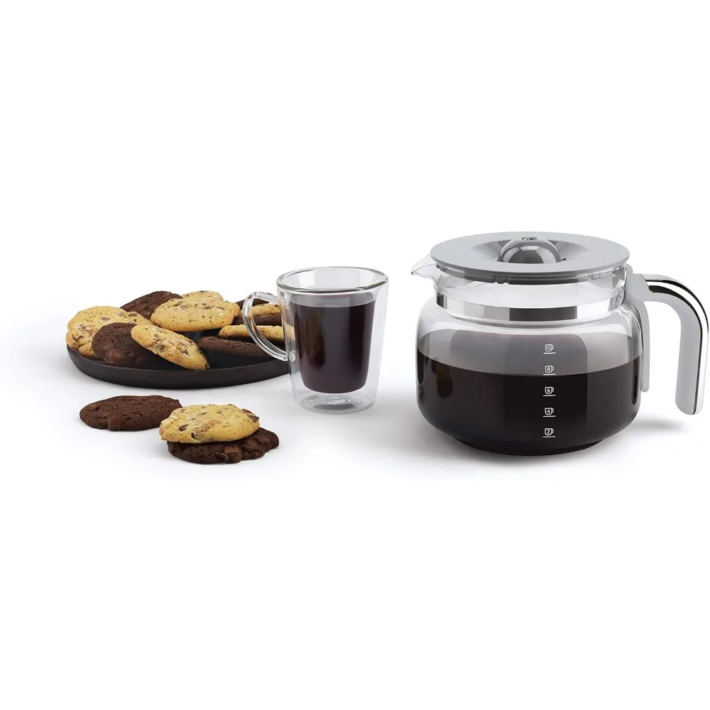 50's Retro Style Aesthetic Drip Coffee Machine with 10 Cup Glass Carafe, Auto Start Feature, Keep Warm Plate 6