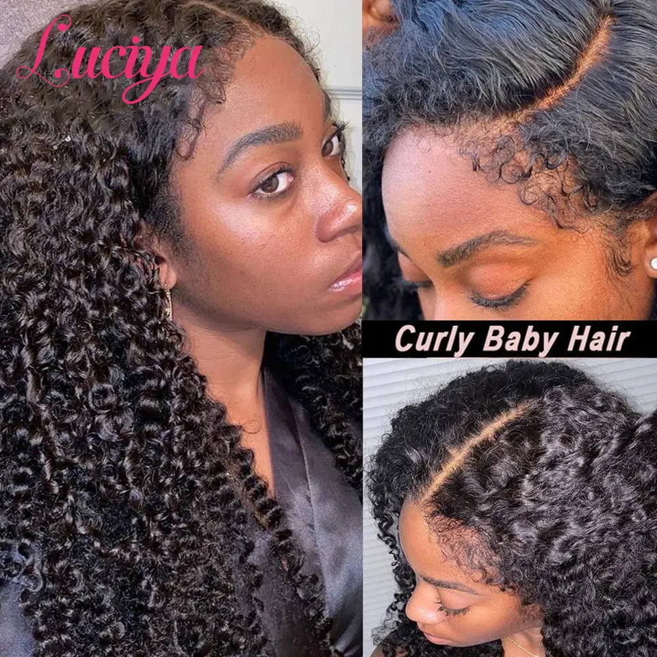 

4C Hairline HD Lace Front Wig Afro Kinky Curly Baby Hair Brazilian Remy Deep Curly Lace Frontal Human Hair Wigs with Curly Edges