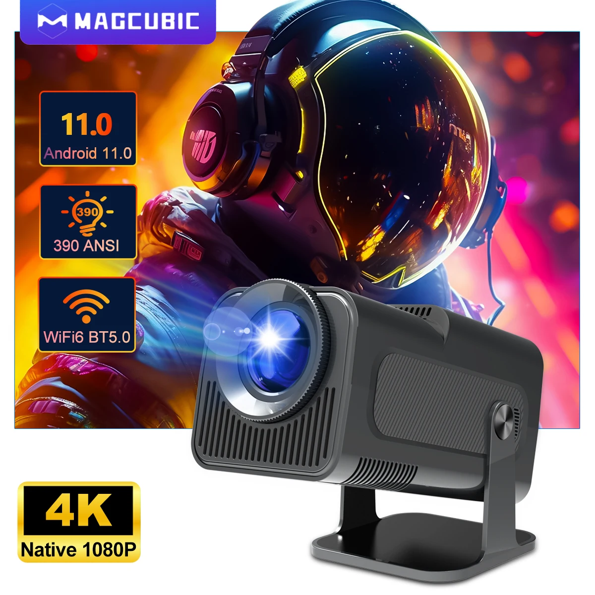 Magcubic-proyector portátil con Android 11, 4K, 1080P, 390ANSI, HY320,  Dual, Wifi6, BT5.0, 1920x1080P, HY300