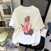 Nouvelles femmes t-shirt mode d'été imprimé coréen à manches courtes femme décontracté col rond vêtements hauts Harajuku manches décontracté 3