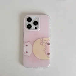 Cartoon Pink Background Cute Cat & Girl Lovely Phone Case Cover Capa - iPhone 15 (1)