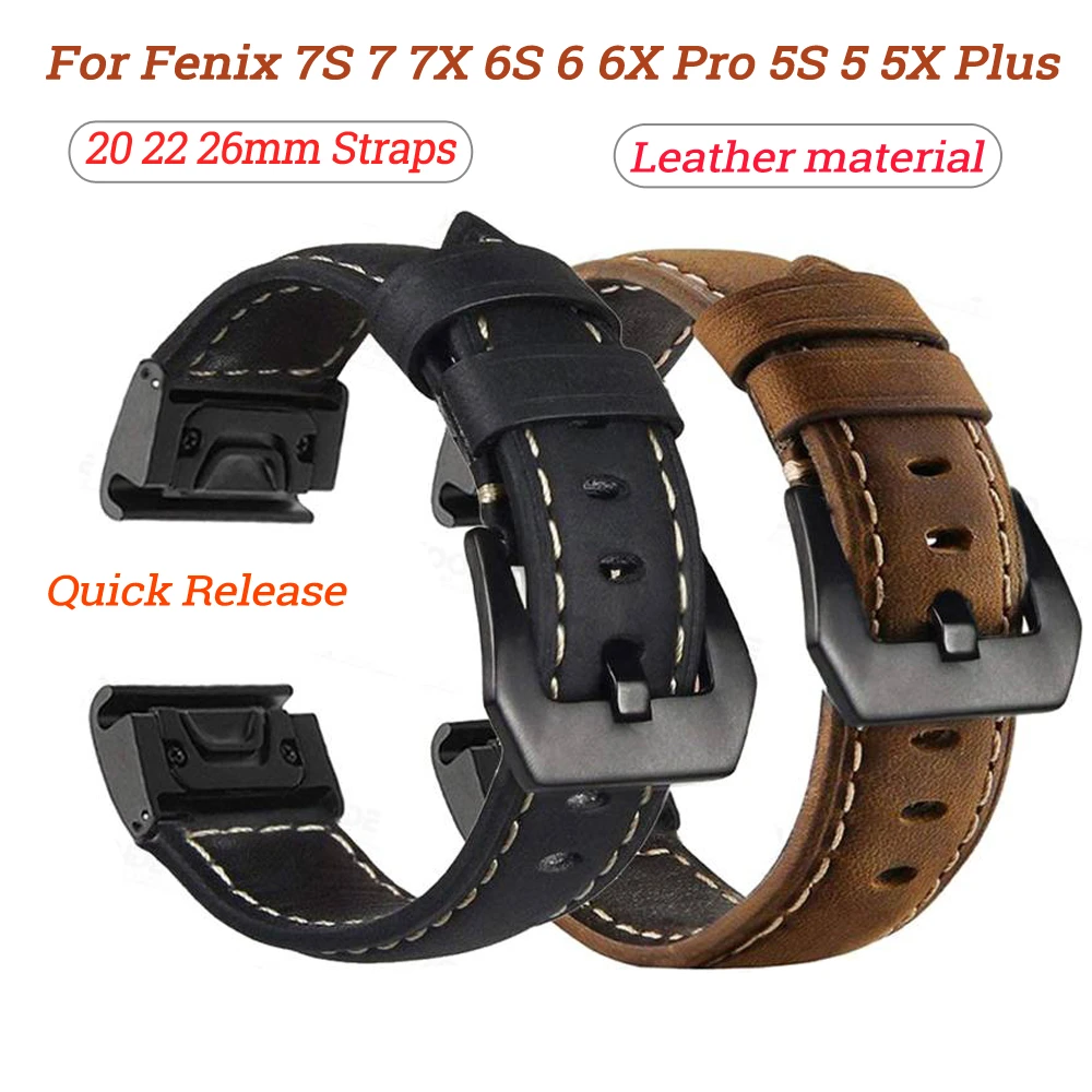 20 22 26mm Quickfit Smart Watch Straps For Garmin Fenix 7S 7 7X 6S 6 6X Pro 5S 5X 5 Plus 3 HR 935 945 Genuine Leather Wristbands