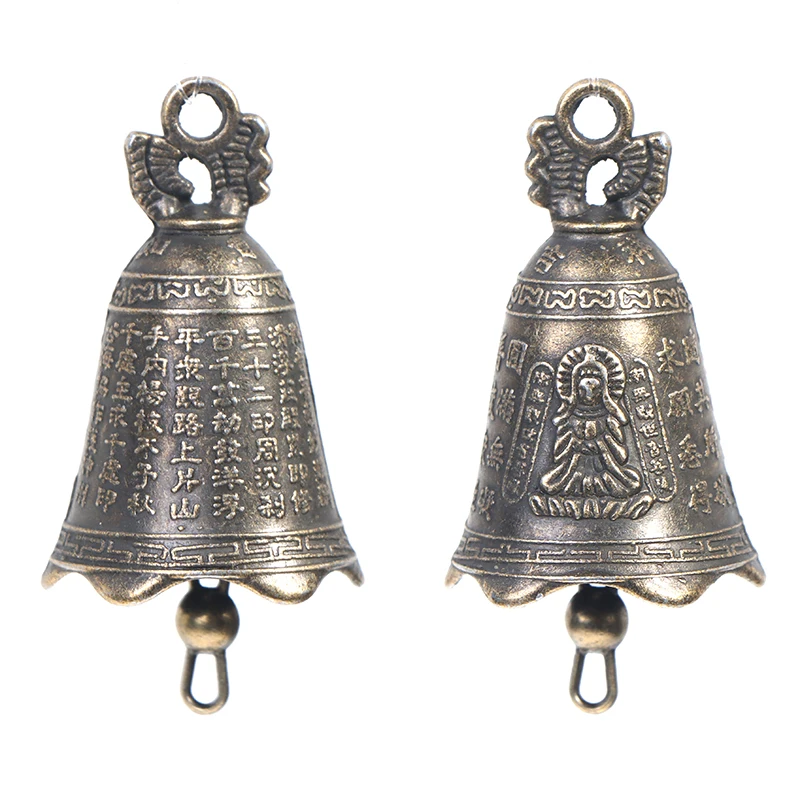 2 pezzi campana in lega antica Mini scultura in rame in ottone cinese pregare Guanyin Bell Shui Feng Bell invito Buddha buddismo