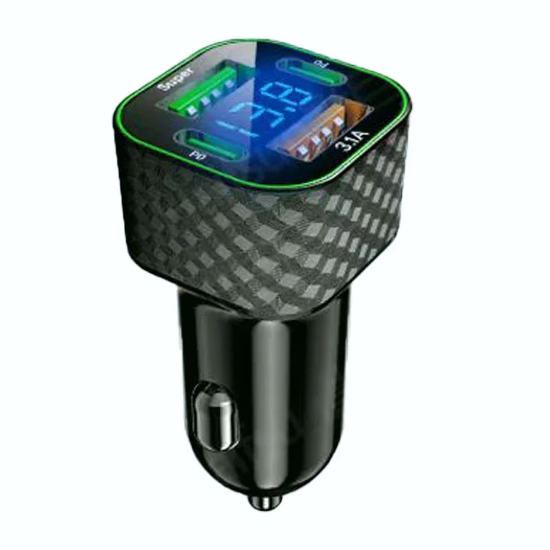 UYUXIO Dual USB C Car Charger with Voltage Display Super Fast Charging Adapter 4 in 1 for iPhone Samsung Xiaomi Oppo Vivo Huawei