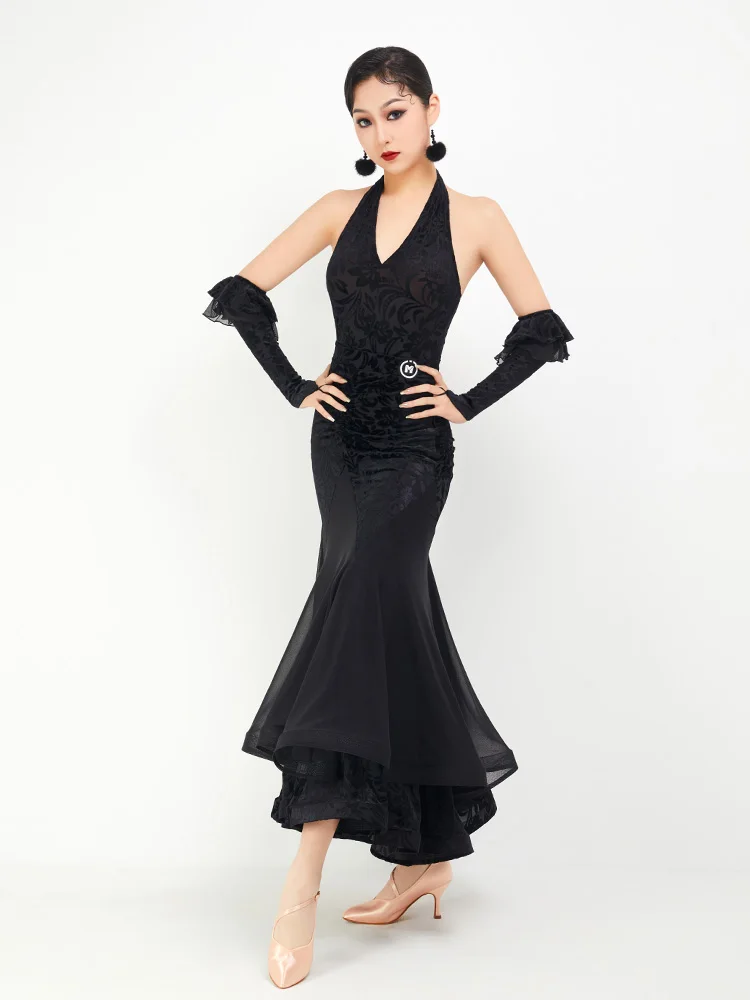 Modern Dance Clothes For Women Social Dance National Standard Large Swing Skirts Suit With Gloves Ballroom Dress DN15992