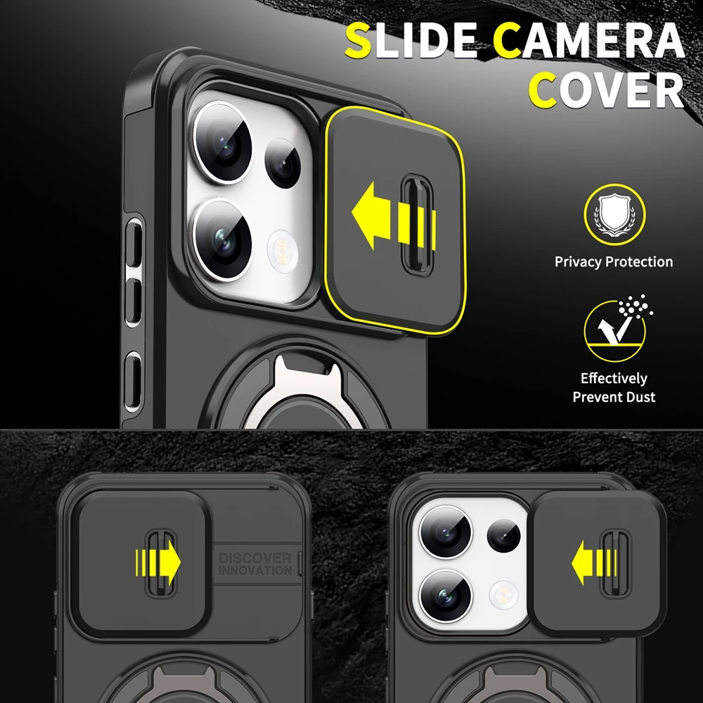Durable Armor Case with Slide Lens Protection and Ring Holder - Shockproof Cover
