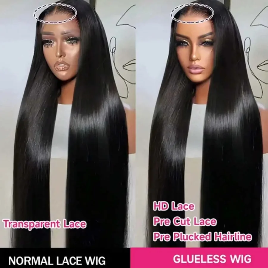 Straight 40 Inch 13X4 Pre Plucked Pre Cut Lace Glueless Wigs Human Hair 13X6 HD Transparent Lace Frontal Wigs 200% Bone Straight 2
