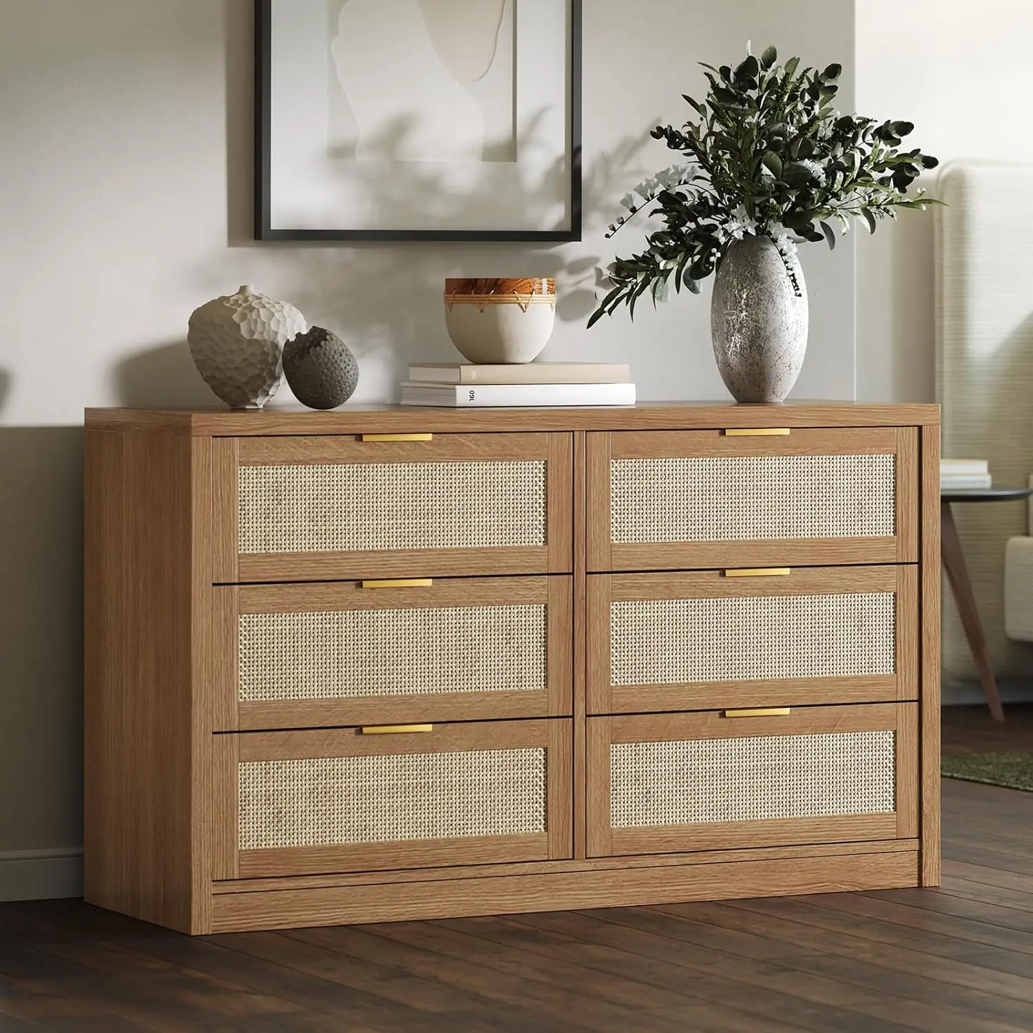 Rattan 6-Drawer Dresser 1