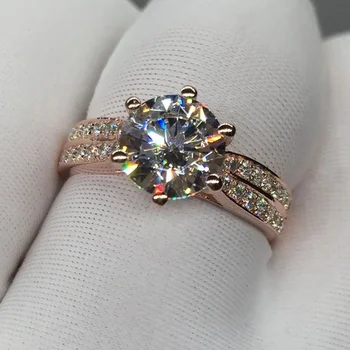 18K Rose Gold 3ct Lab Diamond Promise Ring Engagement Wedding Band Rings for Women Bridal Jewelry Gift