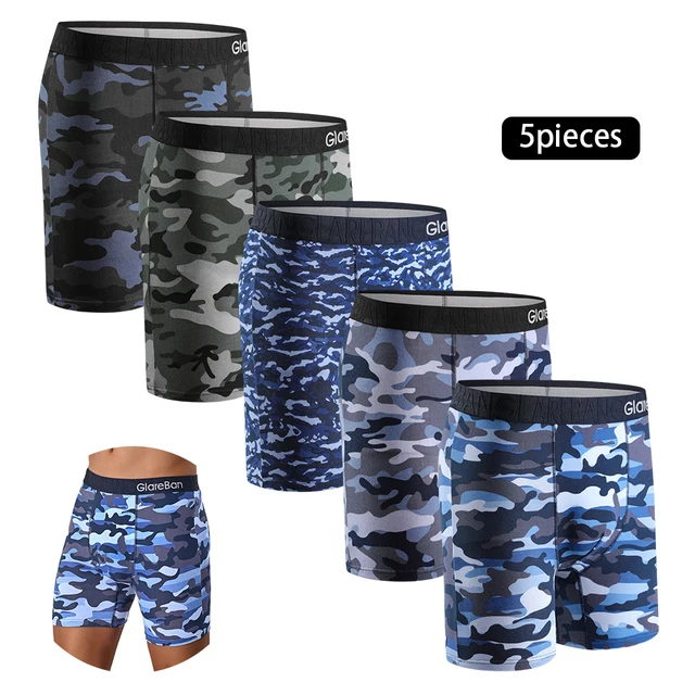 5 pièces ensemble mi-long camouflage coton marque Boxer Shorts pour hommes sous-vêtements respirant mâle caleçons slips Boxershorts glisse culotte 1