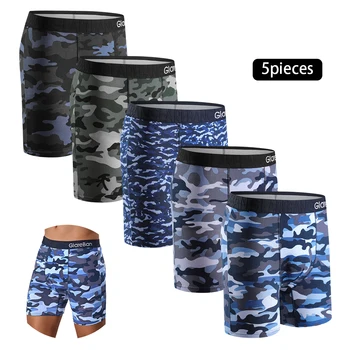 5 pezzi Set boxer di marca in cotone mimetico medio-lungo per uomo intimo traspirante mutande maschili slip boxer slip mutandine 1