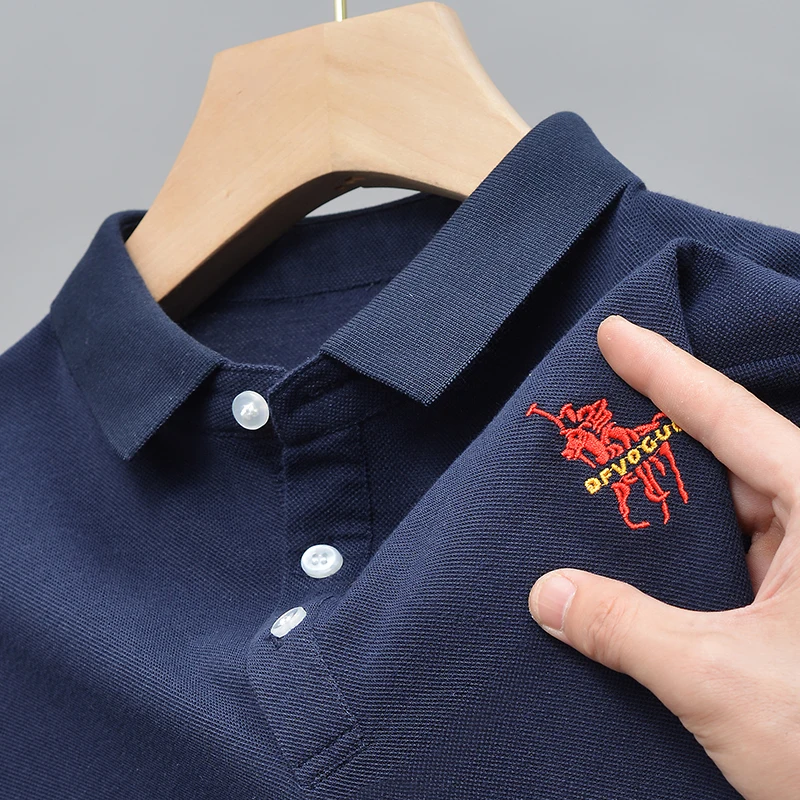 

2023 New Embroidery Polo Shirts Summer Graphic Printed Men Clothing Button Down T-shirt Korea Fashion Black Tops Vintage Clothes