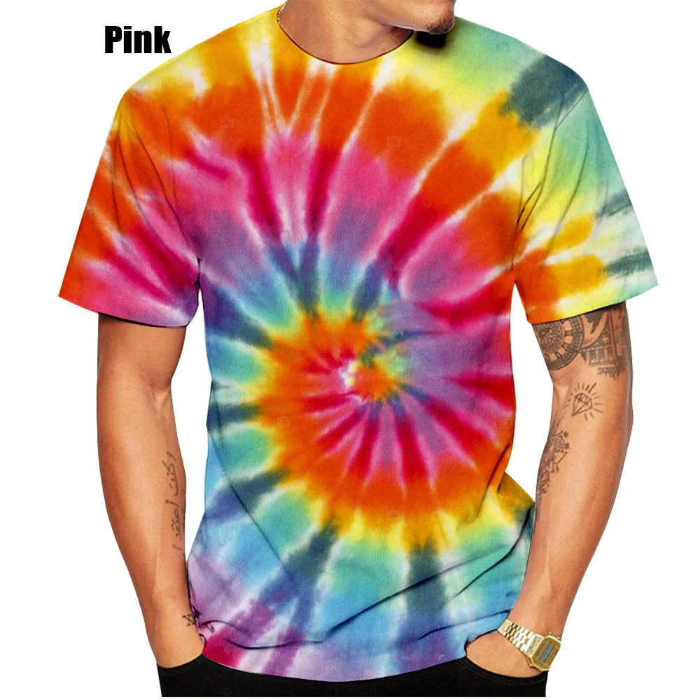 

2023 Fashion Men's/Women's Colorful Tie Dye Graphic Print 3D T-shirt Men's Unisex Fashion Round Neck T-shirt