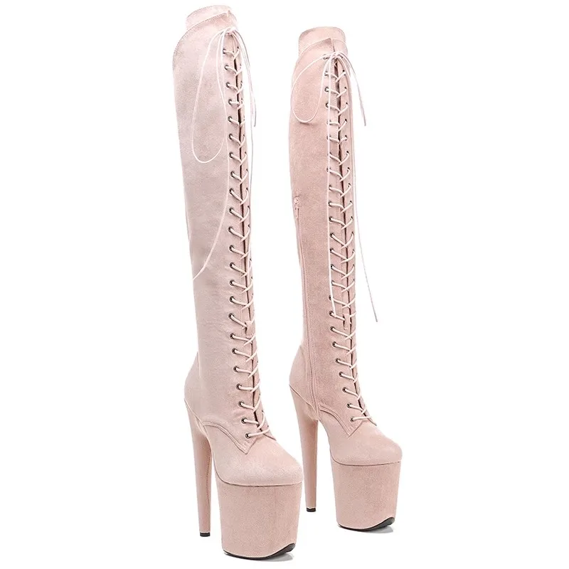 

New Fashion Women 20CM/8inches Suede Upper Plating Platform Sexy High Heels Thigh High Boots Pole Dance Shoes 169-2