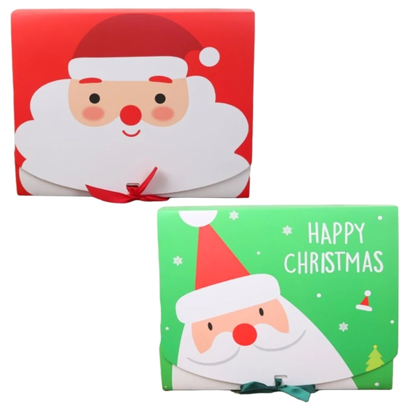 

20 шт., рождественские коробки для конфет и печенья с лентой и бантом, милый мультяшный Санта-Клаус с принтом, подарочная для