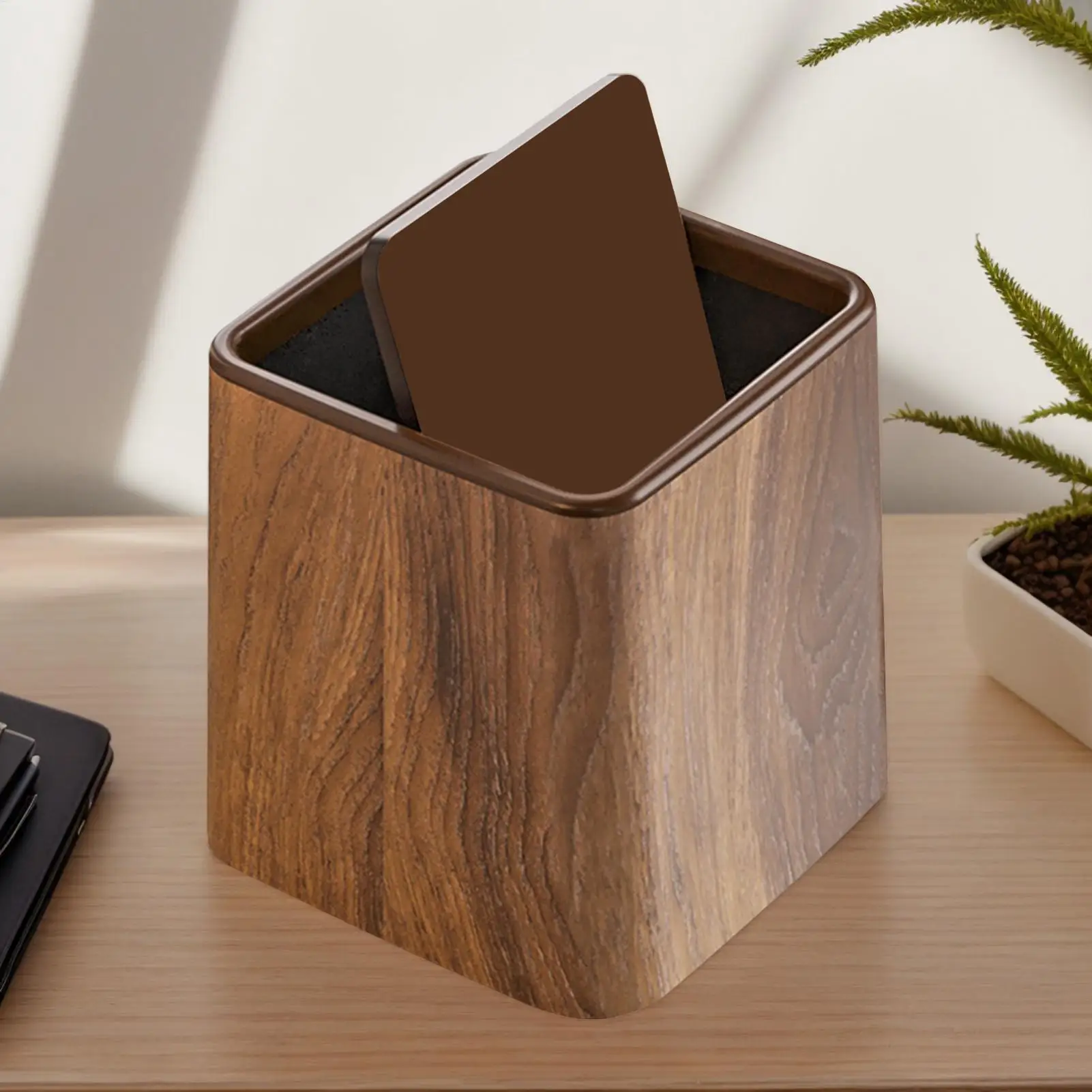 Desk Garbage Can Small Trash Can Waste Basket Retro Dustbin with Lid Space-Saving Wastebasket Container Recycling Bin for Room