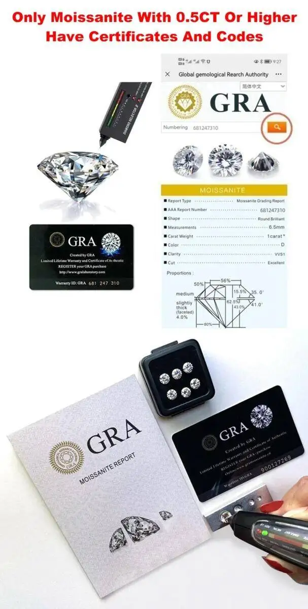 Moissanite Stone Round Cut D Color VVS1 0.1ct-5ct DIY Necklace Earrings Main Materials Pass Dia Tester With GRA Certificate Image 11