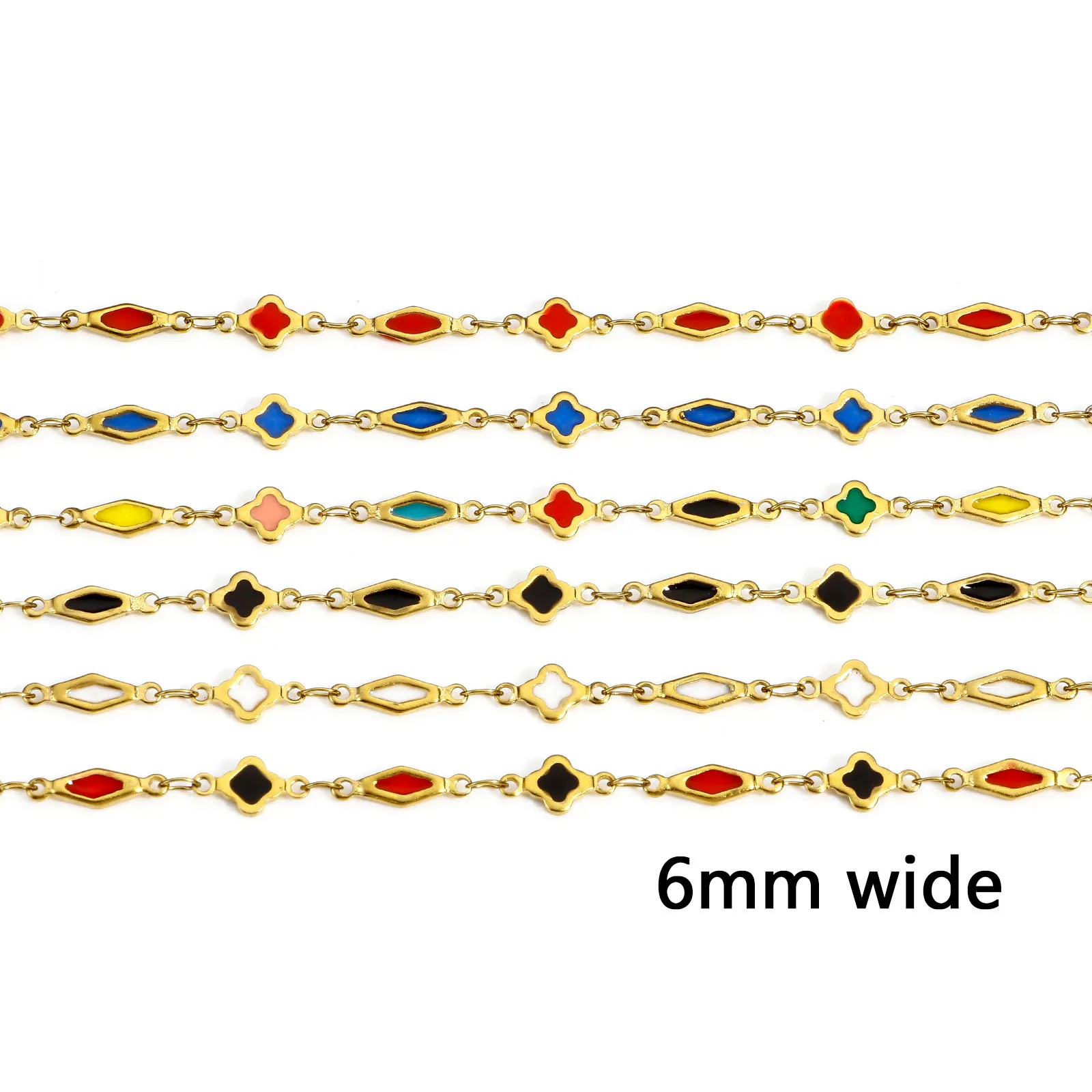 1 Meter handgefertigte Gliederkette aus Edelstahl 304, DIY-Schmuckherstellung, geometrisch, 18 Karat Gold, doppelseitige Emaille-Ketten – Detail 1