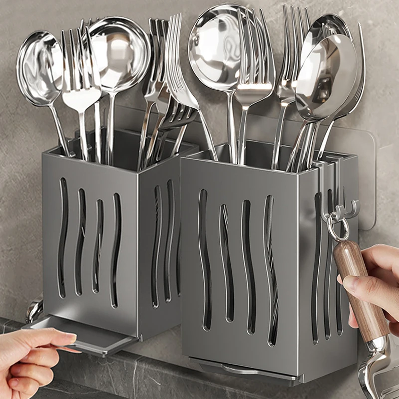 

Multifunctional Kitchen Utensil Storage Rack Chopstick Draining Holder Wall-Mounted Freestanding Cutlery Tableware Organizer Box