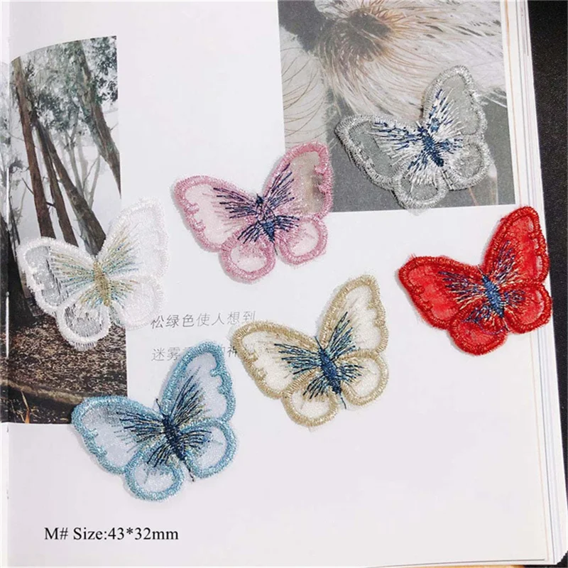 

100pcs/Lot 43*32mm Size M Knitted Butterfly Organza Embroidery Patch For Gloves Sewing Patch DIY Clothing Accessories Wholesales