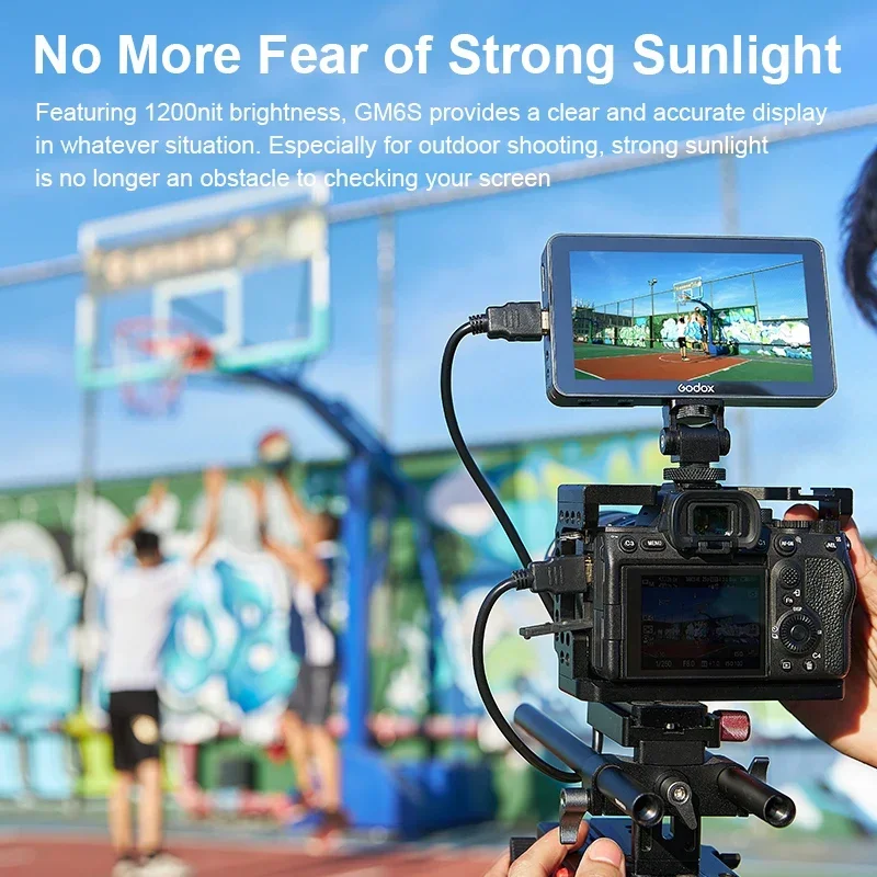 GODOX GM6S Monitor 5.5-inch 4K HDMI Touch Screen DSLR Camera Monitor Photo Video Focus Outdoor Shooting with Battery