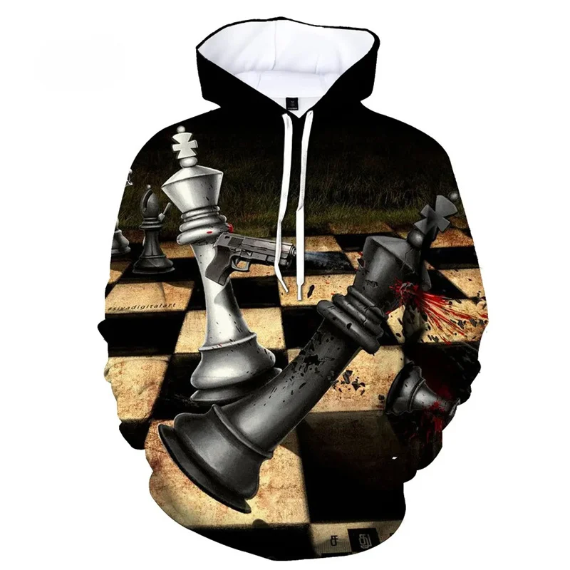 thumbnail image 1 of Sudadera con capucha con estampado 3D de ajedrez de moda para hombre, sudadera informal de manga larga con capucha, jerséis geniales de calle de gran tamaño, ropa para mujer, 1 of 5