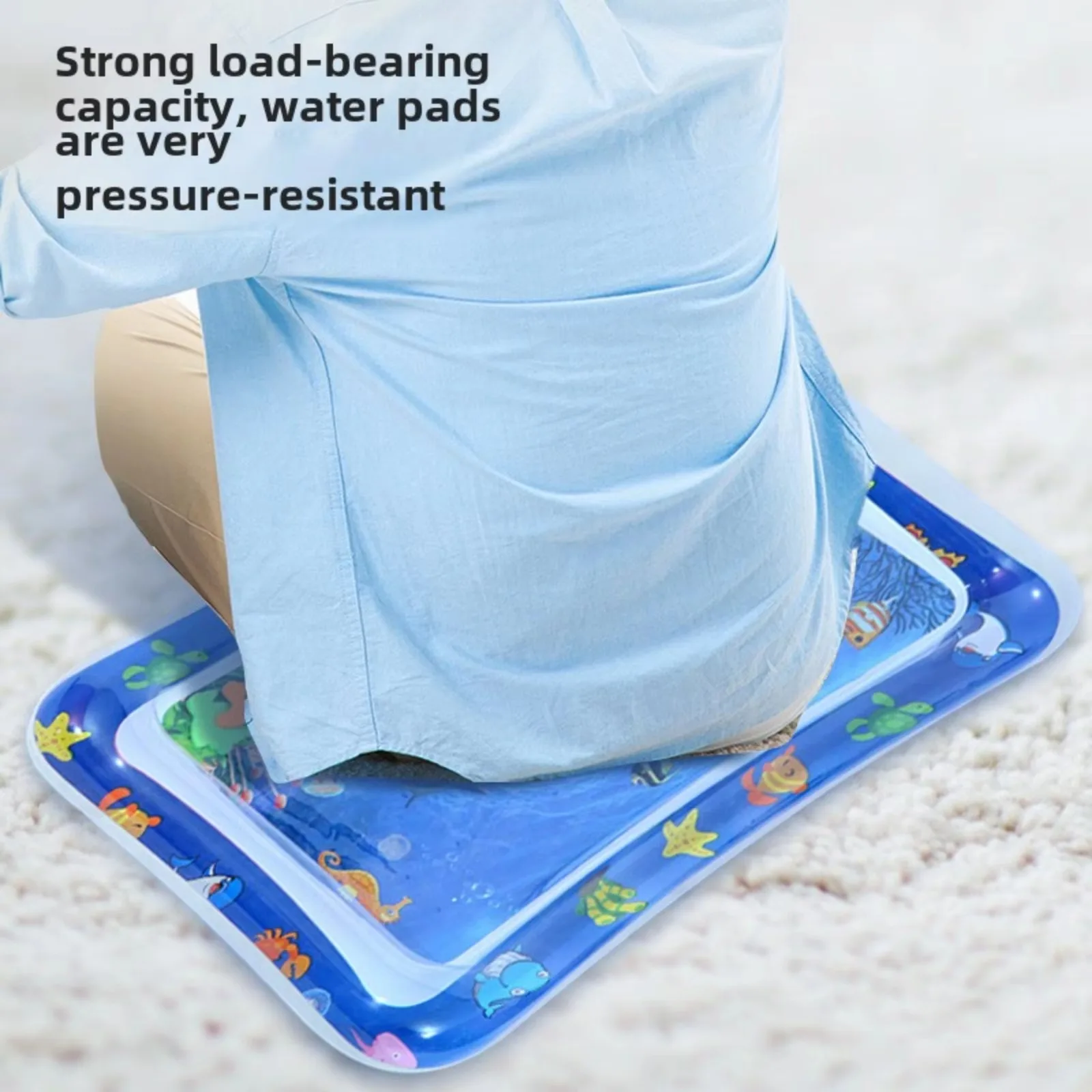 1 Piece 100x100 Blue Kids Baby Splash Water Pad, Large Thickened Inflatable Mat, Infant Fun Crawl Toy, Aquatic Play Mat 4