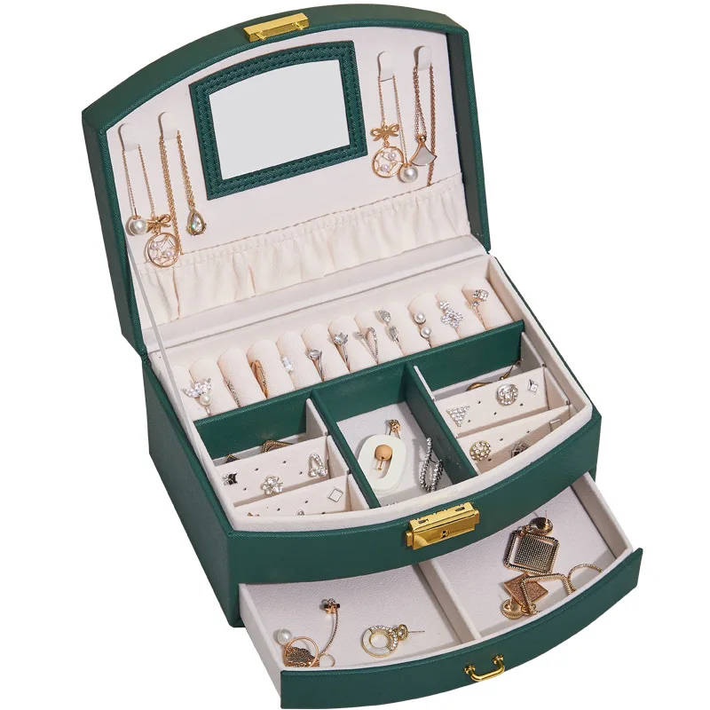 New 2/3 Layers Portable PU Jewelry Organizer Display Travel Jewelry Case Boxes Button Leather Box Storage Zipper Jewelers Joyero