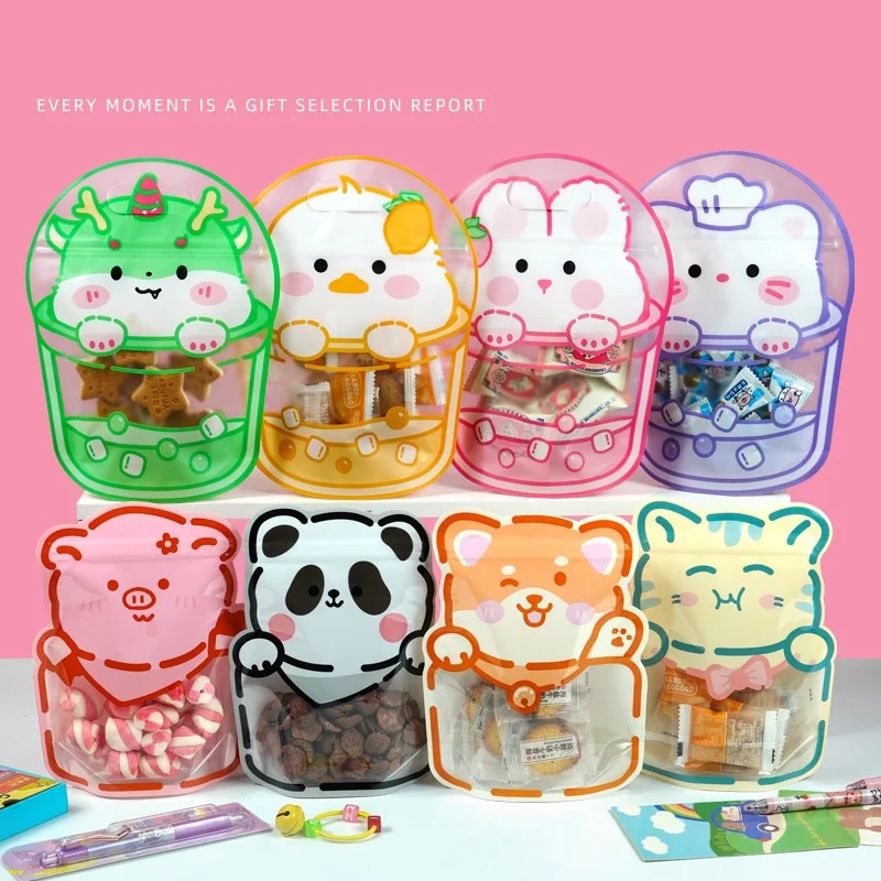 StoBag 50pcs Cartoon Candy Food Packaging Bags Ziplock Cute with Handle Kids Gift Plastic Sealed Cookies Snack Storage Pouches 2