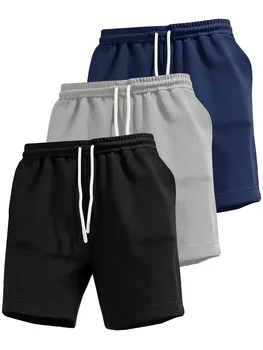 3-piece men's shorts, summer solid color drawstring waist regular comfortable breathable training pants, casual sports pants, suitable for outdoor running, cycling, fitness, mountaineering and other sports 1
