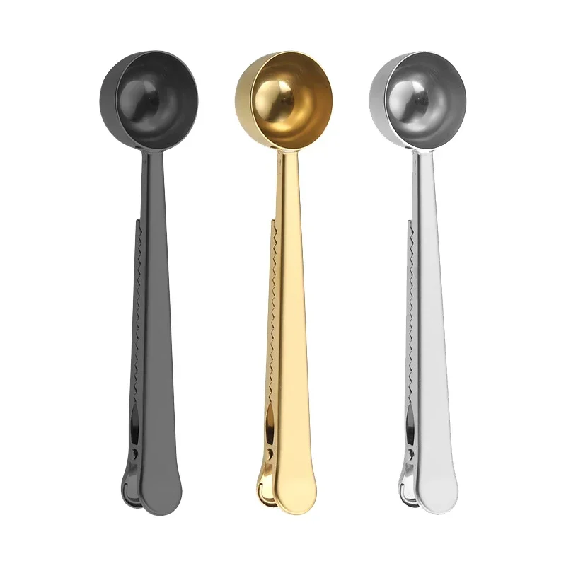 1pc Two-in-one Stainless Steel Coffee Spoon Sealing Clip Coffee Spoon Coffee Accessories Kitchen Accessories