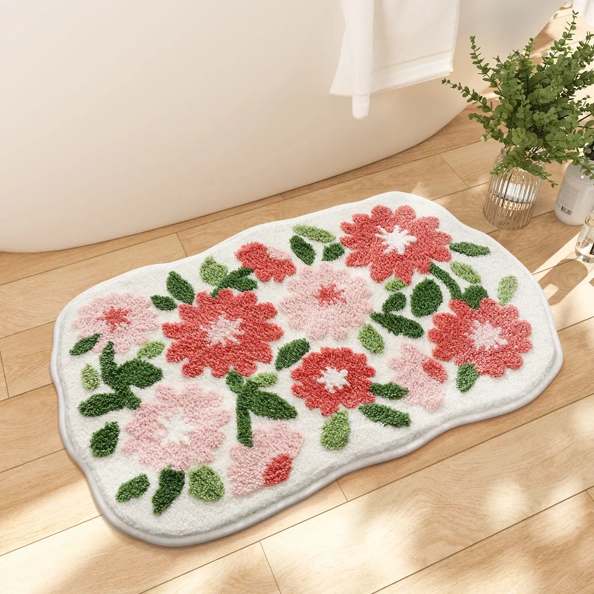 Creative Flower Bath Mat Home Bathroom Decoration Rug Thickened Flocking Super Fiber Carpet Absorbent Foot Mat Anti-slip
